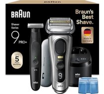 Braun komplekts ar Series 9 Pro+ skuvekli, skuvekli un tīrīšanas staciju, uzlādes futrālis, ražots Vācijā, 9577cc, sudraba + Series XT3 sejas un ķermeņa skuveklis, ūdensizturīgs, XT3200, melns