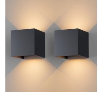 Klighten Pack of 2 LED sienas lampas iekštelpu/āra 12 W sienas lampas ar regulējamu gaismas kūli uz augšu un uz leju, 3000 K silti balta āra sienas gaisma IP65 dzīvojamai istabai guļamistabai balkonam antracīts