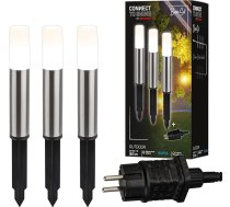 BRILONER - Connect to Shine 12 V dārza sistēmas komplekts ar 3 LED mietiņu gaismām ar zemējuma smaili Pamatkomplekts ar transformatoru IP44 Silti balta gaisma Dārza apgaismojums Ceļu apgaismojums 36,5 x 4 cm Sudraba krāsā