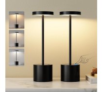 LED bezvadu galda lampa Bezvadu galda lampa Baterijas galda lampa Bezvadu baterija ar 3 krāsu temperatūrām Pieskāriena naktslampa ar regulējamu apgaismojumu, nepārtraukti aptumšojama, guļamistabai, kafejnīcai, āra gaismai, 2 gab. iepakojumā