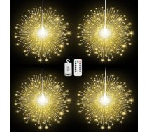 Lewondr Ziemassvētku uguņošanas ierīču gaismas, Pack of 4 Hanging Fairy Lights ar tālvadības pulti, 200 LED gaismas, 8 režīmi, ūdensizturīgas uguņošanas ierīces Starlight Fairy Lights for Outdoor Indoor Home Decor, Warm White