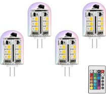 Krāsu maiņa G4 LED 12V Helovīnam, Ziemassvētkiem, silti balta + 15 RGB krāsas 12V-24V. 4 spuldžu komplekts un 1 tālvadības pults, bez apgaismojuma
