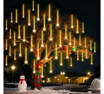 Āra Ziemassvētku apgaismojums, 24 caurules 40 cm, 864 LED diodes Icicle Fairy Lights ārā, ūdensizturīgas krītošas lietus gaismas ar āķiem Ziemassvētku dekorēšanai, Ziemassvētku dekorēšana ārā Silti balta krāsa