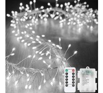 KINGCOO ugunspukstu ugunspukstu pasaku lukturi ar tālvadības pulti, 300 LED sudraba stieples baterijas ar taimeri iekštelpās ārā guļamistabā kāzu Ziemassvētku svinību rotāšanai (balts)