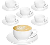 6 gab. kapučīno krūžu komplekts, 170 ml, baltas kafijas krūzes ar apakštasītēm, kapučīno krūzes, porcelāns, piemērotas mazgāšanai trauku mazgājamā mašīnā, latte kafijas krūzes