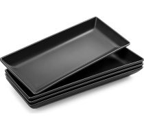 MALACASA servēšanas trauku komplekts, 4 gab., melns akmensmasas, taisnstūra forma, 36 x 15,3 x 3,6 cm, liels servēšanas paplātes – ideāli piemērots kūkas, desu šķīvjiem, salātiem un svētku bufetēm mājās un restorānā