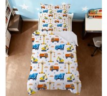 Automašīnu un ekskavatoru gultas veļa, 135 x 200 cm, zēniem, bērnu gultas veļa ar rāvējslēdzēju, 2-daļu mīksta mikrošķiedras sega ar 80 x 80 cm spilvendrānu