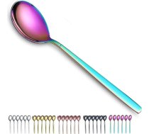 „Rainbow Menu“ karotes, 6 gab., „Kyraton“ 19 cm garas nerūsējošā tērauda karotes ar titāna pārklājumu, galda karotes, desertu karotes, virtuves karotes komplekts, piemērots jebkurai maltītei, ģimenēm, kafejnīcām, piemērots mazgāša