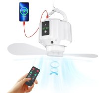 5200 mAh kempinga ventilators, mini USB ventilators ar LED apgaismojumu un āķi, 3 ātrumu griestu ventilators, telts ventilators, piemērots lietošanai automašīnā, ārpus telpām, kempingā, birojā un mājās (balts)