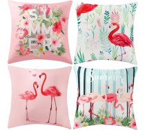 4 gab. flamingo spilvenu pārvalki, dekoratīvi rozā putnu spilvenu pārvalki ar tropu lapu motīvu, piemēroti dīvāniem un vasaras brīvdienu mājas dekorēšanai (flamingo, 50 x 50 cm, 4 gab.)