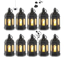 Romadedi laterna, melna, Halovīnu dekorācija – 10 mini karājošo laternu komplekts ar LED svecēm, piemērots ramadānam, dārzam, Ziemassvētkiem, kāzām, balkonam, āra apstākļiem un galda dekorēšanai
