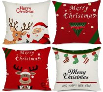 Ywlake 4 gab. Ziemassvētku spilvenu pārvalku komplekts, 18 x 18 collas, „Merry Christmas“ sērija, ar multfilmu motīviem, kokvilnas un lina dekoratīvie spilvenu pārvalki dīvānam
