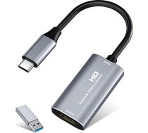 Video ierakstīšanas karte, 1080P 60FPS, 4K HDMI uz USB C, USB 3.0 ierakstīšanas karte straumēšanai, spēlēm, video ierakstīšanai, saderīga ar Switch, Xbox, PS4, OBS, Windows, Mac OS, Zoom (sudraba krāsā)