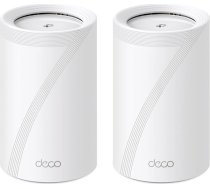 TP-Link Deco BE65 WI-FI Mesh WLAN komplekts (2-Pack), BE9300 trīsjoslu maršrutētājs un retranslators (6GHz, 2,5Gbps Ethernet ports, 9Gbps WiFi ātrums, WPA3, 320MHz kanāli)