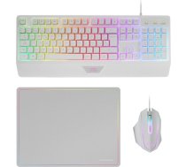 MARSGAMING MCP124, 3-in-1 spēļu kombinācija, ergonomiska H-Mech LED RGB tastatūra, RGB pele 3200DPI HUANO slēdži, nanotekstila peles paliktniņš 360 x 260 mm, daudzplatformu saderība, spāņu izkārtojums, balts