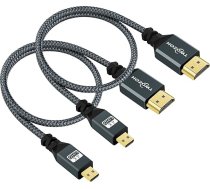 Twozoh Micro HDMI kabelis HDMI 2M Pack of 2, neilona pinuma HDMI kabelis A uz Micro HDMI D Atbalsta 3D 4K/60Hz 2.0 1080p GoPro Hero7/8/9 Raspberry Pi 4