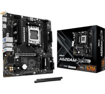 ASRock A620AM-X WiFi AMD Socket AM5 pamatplate, 2 x DDR5 DIMM slots, 1 x M.2 ligzda [Key E], 2 x USB 3.2 Type-C, 2.5G LAN, 802.11ac Wi-Fi modulis, 1 x HDMI ports/1 x Display Port