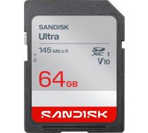 SANDISK Ultra SDXC UHS-I 64GB karte (līdz 145MB/s lasīšanas ātrums, Full HD video, V10, U1, C10) SANDISK Memory Zone lietotne