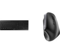 CHERRY Stream bezvadu tastatūra, vācu izkārtojums, QWERTZ tastatūra, melna & MW 4500, bezvadu pele, ergonomiska labās rokas pele ar 45° dizainu, 6 pogas un ritināšanas ritenītis, melna