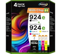 924e 924 multipakete ar mikroshēmu, kas ir saderīga ar HP 924 kasetnēm, kas paredzētas HP OfficeJet Pro 8122e 8120e 8132e 8130e 8124e 8125e 8134e 8135e (924e Black Cyan Yellow Magenta, 4 gab.)