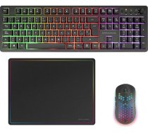 Mars Gaming MCPWX, spāņu, bezvadu spēļu kombinācija, DualPro Link 2.4GPRO tehnoloģija, pilna rāmja FRGB tastatūra ar multimediju vadības funkciju + RGB 3200DPI pele + neslīdošs 360 x 260 mm peles paliktnis, melns