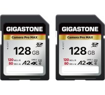 [GIGASTONE 128GB SD karte, 4K Camera Pro MAX, A2 4K SDXC zibatmiņas karte, saderīga ar Canon Nikon Sony Kodak Panasonic digitālajām kamerām -mit 2 Mini Case