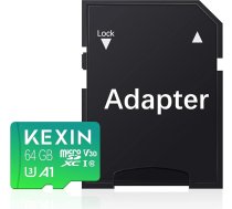 KEXIN Micro SD karte 64 GB MicroSDXC atmiņas karte ar SD adapteri MicroSD karte TF karte Micro SD karte Atmiņas karte Dash kamerām un mājas novērošanas sistēmām, Full HD video ierakstīšanai, mobilajam tālrunim,