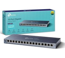 TP-Link 16 pieslēgvietu galddatora gigabitu Ethernet komutators/centrāle, Ethernet sadalītājs, Plug & Play, nav nepieciešama konfigurācija, tērauda korpuss (TL-SG116), pelēks