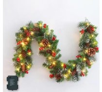 Ziemassvētku virtene, 1,8 m / 6 pēdas Ziemassvētku virtene ar apgaismojumu, 30 LED izgaismota virtene, Ziemassvētku egļu virtene, mākslīgais Ziemassvētku rotājums, Ziemassvētku vainags mājai, kāpnēm, kamīnam un