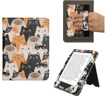 kwmobile Flip Cover saderīgs ar Kobo Clara BW/Clara Colour/Tolino Shine (5) / Shine Colour - futrālis ar siksniņu kaķiem Oranžs melns balts