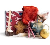 Karstā šokolādes dāvanu komplekts - Ziemassvētku karstā šokolādes komplekts, šokolādes bumbas karstajai šokolādei, mini zefīri, konfektes, piparkūkas, zeķes, piepildīta Ziemassvētku kaste bērniem