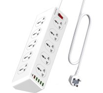 B09H3156N2USB pagarinātājs 2 m, 10 izeju strāvas pagarinātājs ar 6 USB (1 C tipa + QC3.0 slots + 4 USBA), aizsardzība pret pārspriegumu, spraudņa pagarinātāja kontaktligzda mājas birojam, 2500 W/10 A, balts