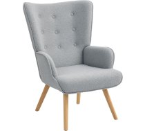 HOMCOM Lounge Chair Terry Cloth Modern Upholstered Armchair with Wooden Legs Armrests and Ergonomic Backrest for Dining Room Living Room Bedroom Office Light Grey