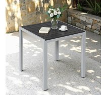 Clevich Weatherproof dārza galds, 75 x 75 cm, āra pusdienu galds, WPC balkona galds, alumīnija rāmis, laikapstākļiem izturīgas dārza mēbeles, kvadrātveida terases galds, sudrabaini pelēks
