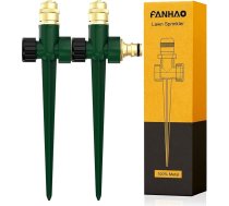 FANHAO 2 metāla dārza smidzinātāju komplekts, automātiskais dārza ūdens smidzinātājs ar 360 grādiem, 360 grādu leņķī, ar lielu laukuma pārklājumu zālienam, dārza laistīšanai (zaļš)