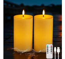 IMAGE 25 x 20 cm uzlādējamas āra ūdensizturīgas nedegošas sveces ar taimeri un tālvadības pulti, mirgojošas un izturīgas, LED stabu sveces verandai uz āra balkona laternai dārzā, 2 gab. komplekts