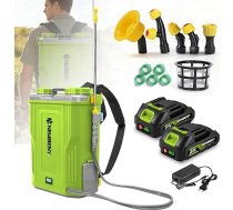 20 l dārza smidzinātājs, akumulatora spiediena smidzinātājs ar 2 x 2000 mAh akumulatoriem, 4,8 bāru (70 PSI) spiediena smidzinātājs ar 5 sprauslām mēslošanai, laistīšanai, pesticīdu smidzināšanai un tīrīšanas ierīcēm
