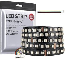 BTF-LIGHTING RGBCCT 5 krāsas 1 5050SMD LED sloksne DC24V 5M 96LEDs/m 480LEDs RGB + Warm White + Cool White Black PCB IP30 nav ūdensizturīgs iekštelpu dekorēšanai (kontrolieris un barošanas bloks nav iekļauts)
