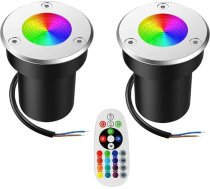 Āra 12V RGBW Einbauleuchte 3W Farb-LED Brunnenlicht Niederspannungs-Landschaftslicht mit Fernbedienung 2 Stück