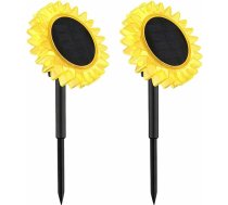 LED Solarleuchte Stecklampe Sonnenblume Gartendeko Solarlampe schwarz gelb, Kunststoff, 1x LED warmweiß, DxH 13x29,5 cm, 2er Set