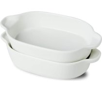 UIBFCWN Mazo kastroļu trauku komplekts no keramikas, 650 ml porcelāna kastroļu trauki taisnstūra formas ar rokturiem, ideāli piemēroti 2 personām, lazanjas veidnes, cepšanas veidnes, cepeškrāsns trauki - 23 x 12,5 x 5 cm - balti