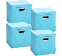 Storanda 4 glabāšanas kastu komplekts ar vāku, 28 x 28 x 28 cm, ar platiem rokturiem abās pusēs, stabilas un salokāmas, plauktu kastes kubu plauktam, tirkīza krāsā