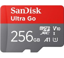 SanDisk Ultra Go Micro SDXC atmiņas karte 256 GB + SD adapteris (Android viedtālruņiem un planšetdatoriem, lasīšanas ātrums līdz 150 MB/s) A1, Full HD video, UHS-I, 10. klase, U1, priekš Amazon