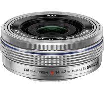 OM System M Zuiko Digital 14-42mm F3.5-5.6 EZ objektīvs, standarta tālummaiņa, piemērots visām MFT kamerām (Olympus OM-D un Pen modeļi, Panasonic G sērija), sudraba krāsā