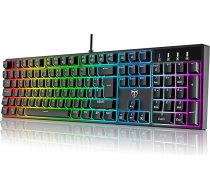 QWERTZ mehāniskā spēļu tastatūra ar RGB apgaismojumu (zili slēdži) - 104 taustiņi USB vadu 20 apgaismojuma režīmi, N-Key Rollover, ūdensizturīga -- datorklaviatūra ar kabeli spēlētājiem (melna)