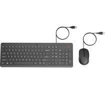 HP 150 vadu peles un tastatūras komplekts - USB Plug & Play, QWERTY izkārtojums angļu valodā, ergonomiska Chiclet tastatūra, optiskā pele 1600 DPI, klusi taustiņi, multivides funkcijas - melns