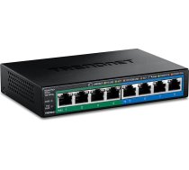 TRENDnet 8 portu gigabitu PoE+ komutators, 4 x gigabitu PoE/PoE+ porti (līdz 30 W/Port), 4 x gigabitu porti, 61,6 W PoE jaudas budžets, 16 Gbps komutācijas jauda, TPE-TG44G
