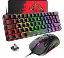 T60 Mini 60% mehāniskās tastatūras peles komplekts, kompakts, 62 taustiņi, C tipa vadu, 19 aizmugures apgaismojuma spēļu tastatūra + 6400 DPI RGB pele + peles paliktnis, UK izkārtojums, PC, klēpjdatoram - melns/arkans slēdzis