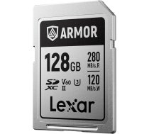 Lexar Armor Silver PRO SD karte 128GB UHS-II SD atmiņas karte Nerūsējošais tērauds C10 U3 V60 6K UHD video līdz 280MB/s lasīšanai 120MB/s ierakstīšanai SDXC karte DSLR/kamerai/fotogrāfam/video operatoram