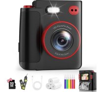 Momentuzņēmums bērniem, 1080P HD bērnu fotokamera ar 32 GB karti un papīra printeri, bērnu rotaļlieta, dzimšanas dienas un Ziemassvētku dāvanas zēniem / meitenēm no 3 līdz 12 gadiem (melna)